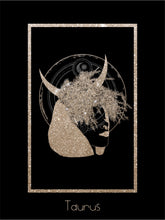 Load image into Gallery viewer, Foggy Bummers Taurus Art Print Black and Gold