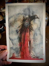 Load image into Gallery viewer, Artistic depiction of a figure with a bird on its head held by a hand.
