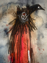 Load image into Gallery viewer, Artistic depiction of a creature with a bird-like head and humanoid body on a textured background.
