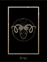 Load image into Gallery viewer, Foggy Bummers Aries Art Print Black and Gold
