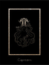 Load image into Gallery viewer, Foggy Bummers Capricorn Art Print Black and Gold
