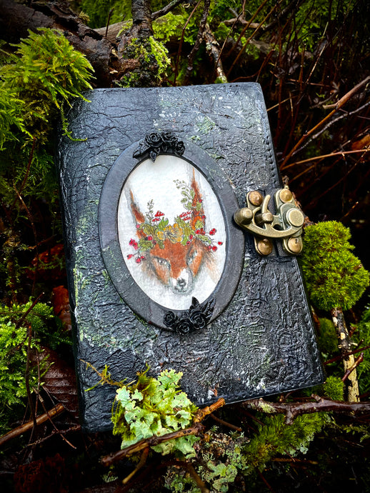 Foggy Bummers Handcrafted Sketchbook with Fox and Flower Illustration on Front Cover 