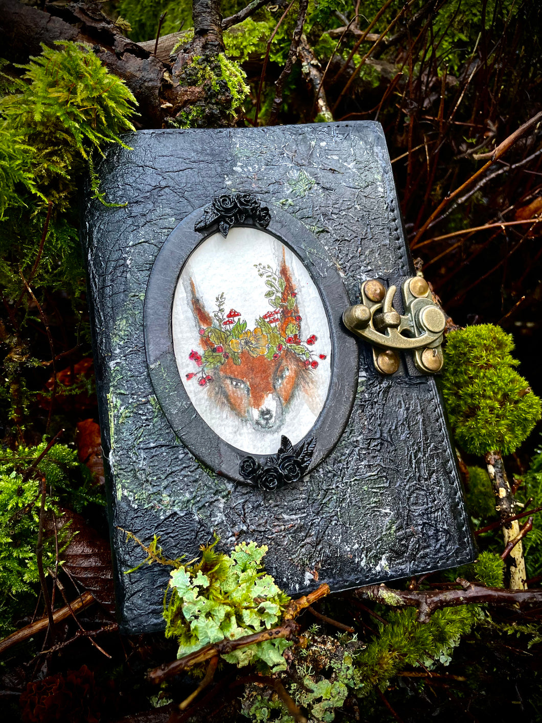 Foggy Bummers Handcrafted Sketchbook with Fox and Flower Illustration on Front Cover 