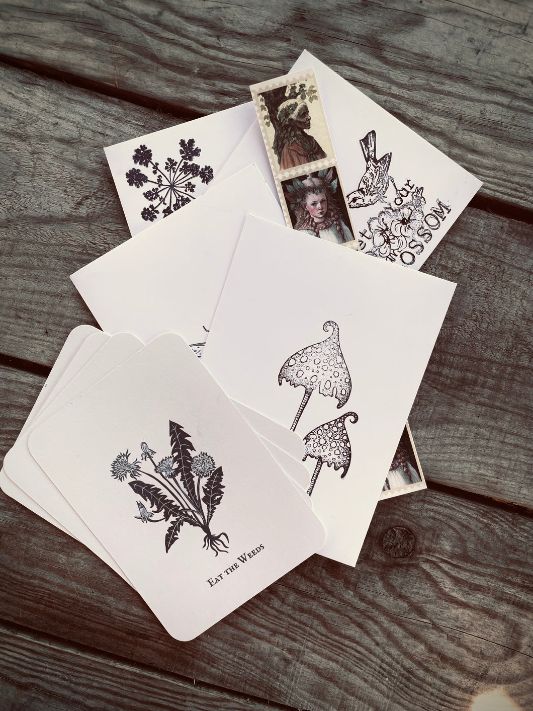 Foggy Bummers Magickal Postcard Collection Set of Four Mini Prints with Decorative Stamped Envelopes 