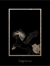 Load image into Gallery viewer, Foggy Bummers Sagittarius Art Print Black and Gold
