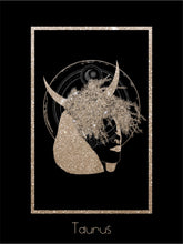 Load image into Gallery viewer, Foggy Bummers Taurus Art Print Black and Gold
